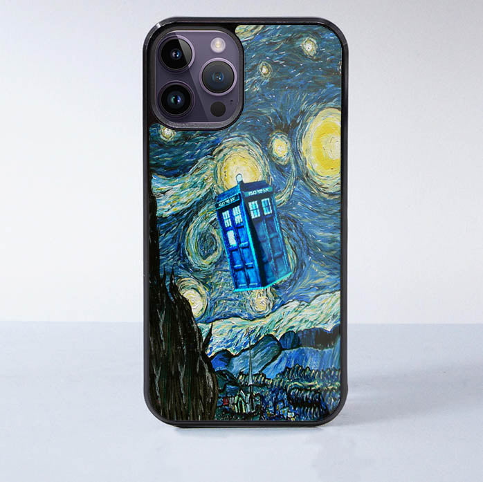 Van Gogh Tardis Paint iPhone 14 Pro Tempered Glass Case - casemighty